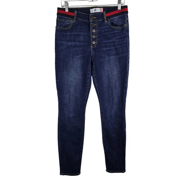 Cabi Women's Button Fly Skinny Jeans Stretchy Dark Wash Ribbon Waistband Size 8 - Picture 2 of 13